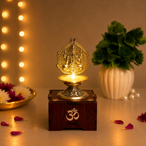 Solar Silver Ganpati Diya Night View